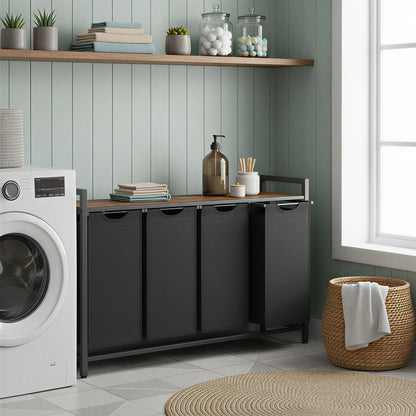 3-Section Laundry Hamper with Removable Bags, Laundry Basket with Shelf for Bedroom, 3 x 38 L, Black and Grey - image 19