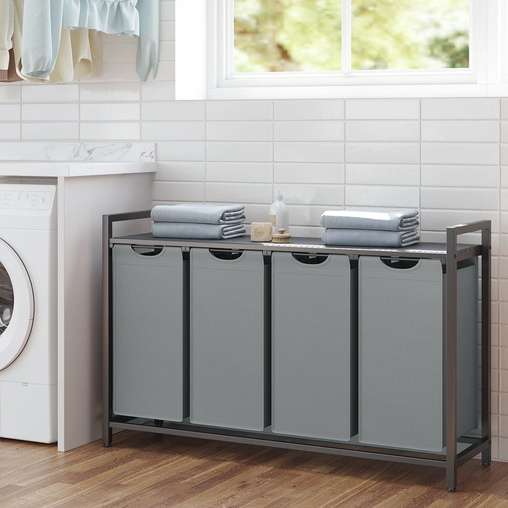 3-Section Laundry Hamper with Removable Bags, Laundry Basket with Shelf for Bedroom, 3 x 38 L, Black and Grey - image 26