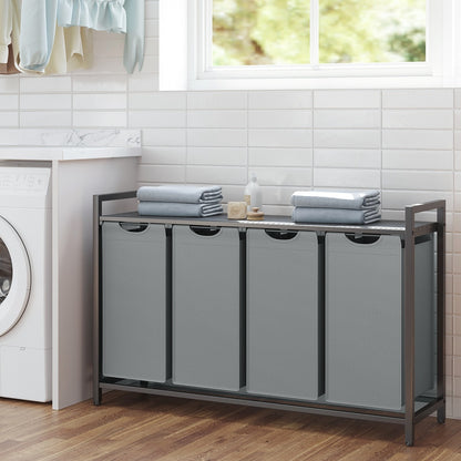 3-Section Laundry Hamper with Removable Bags, Laundry Basket with Shelf for Bedroom, 3 x 38 L, Black and Grey - image 26