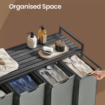 3-Section Laundry Hamper with Removable Bags, Laundry Basket with Shelf for Bedroom, 3 x 38 L, Black and Grey - image 27