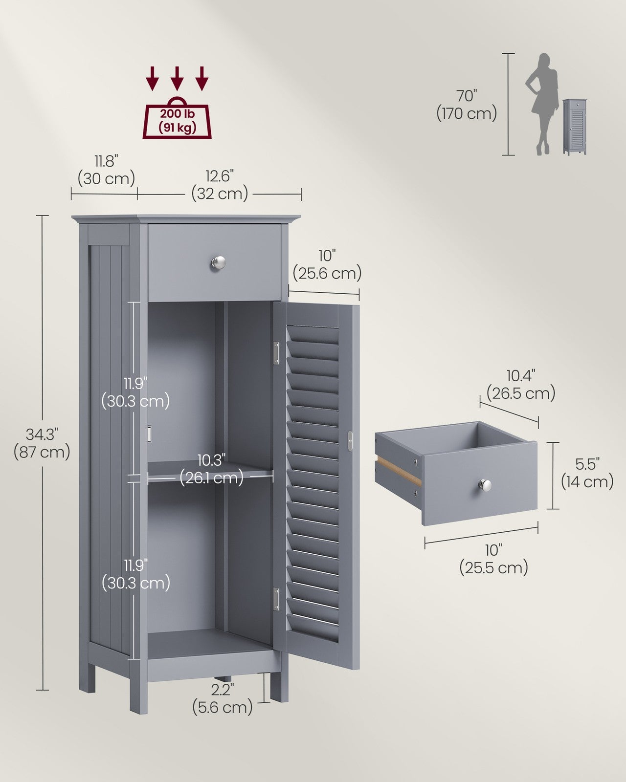 Bathroom Storage Cabinet with Drawer and Door Dove Grey - image 6