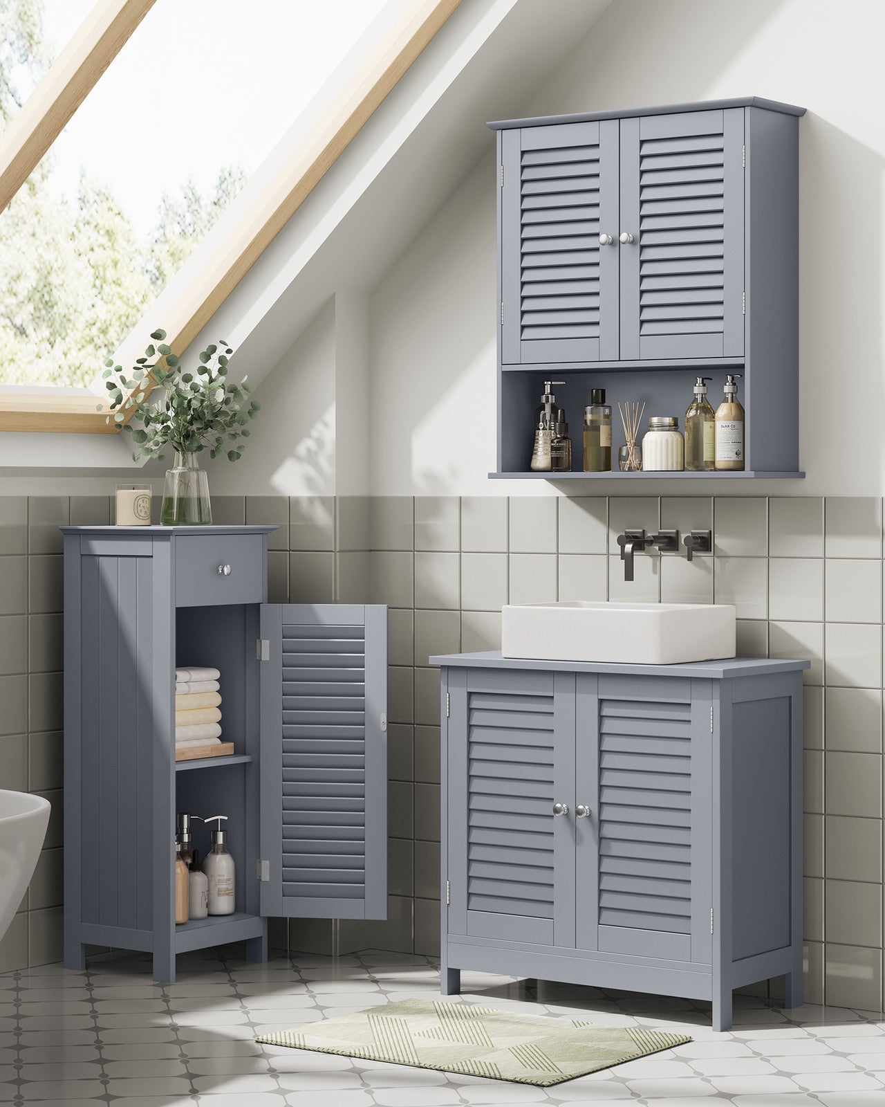 Bathroom Storage Cabinet with Drawer and Door Dove Grey - image 8
