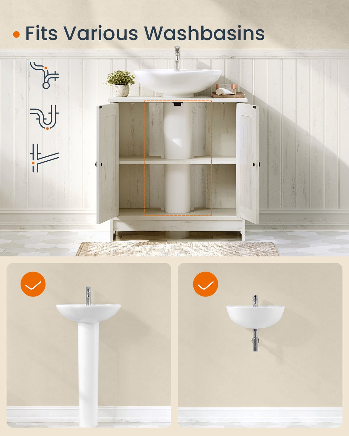 Bathroom Under Sink Cabinet Superfast Toolless Assembly Rustic White - image 5