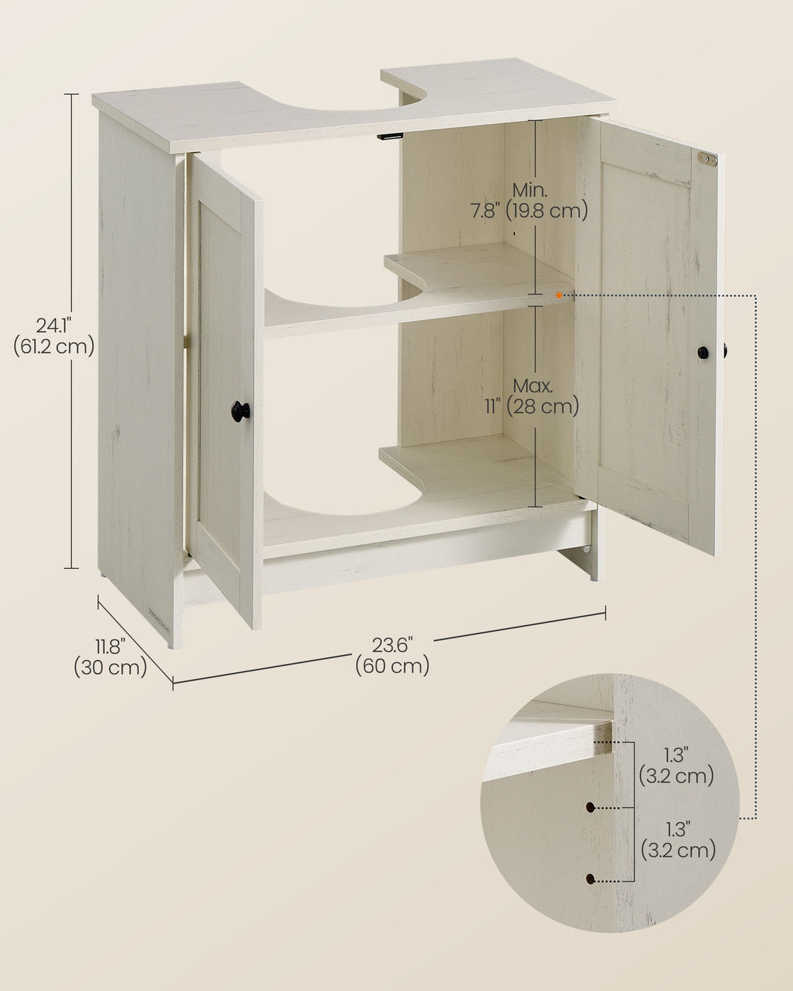 Bathroom Under Sink Cabinet Superfast Toolless Assembly Rustic White - image 6
