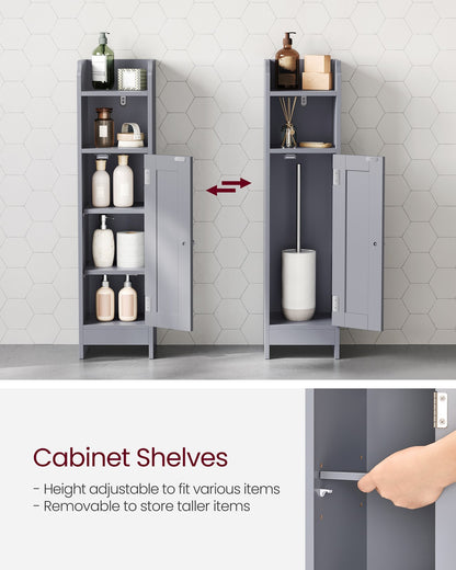 Freestanding Slim Bathroom Cabinet with Door and Shelves - image 4