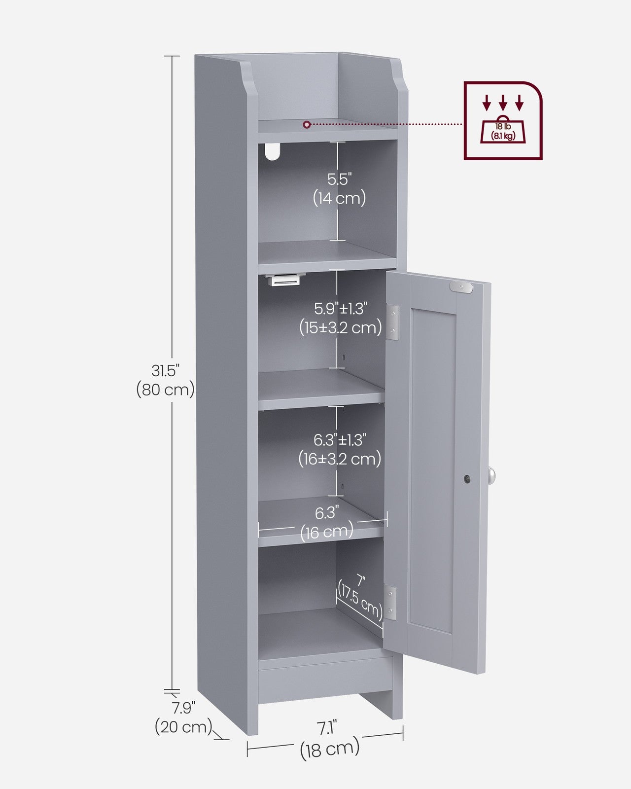 Freestanding Slim Bathroom Cabinet with Door and Shelves - image 5