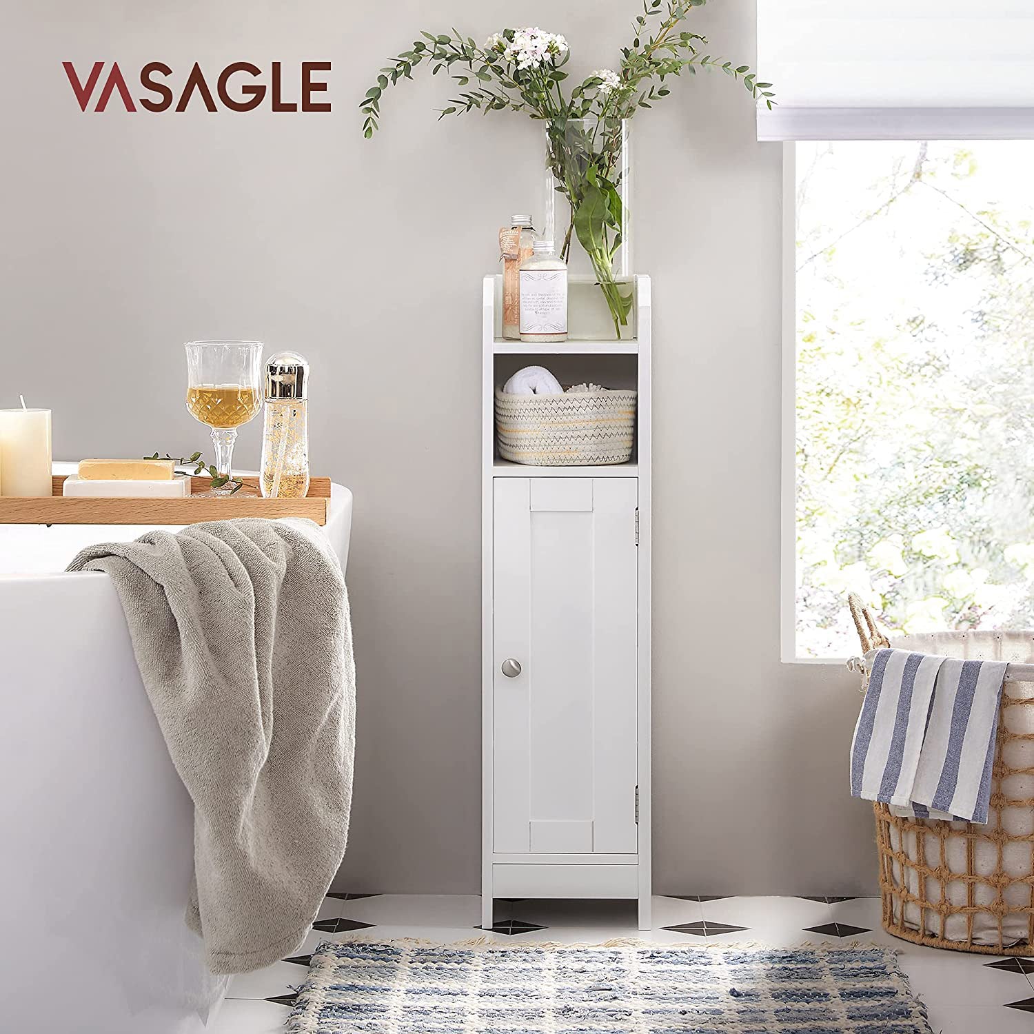 Freestanding Slim Bathroom Cabinet with Door and Shelves - image 10