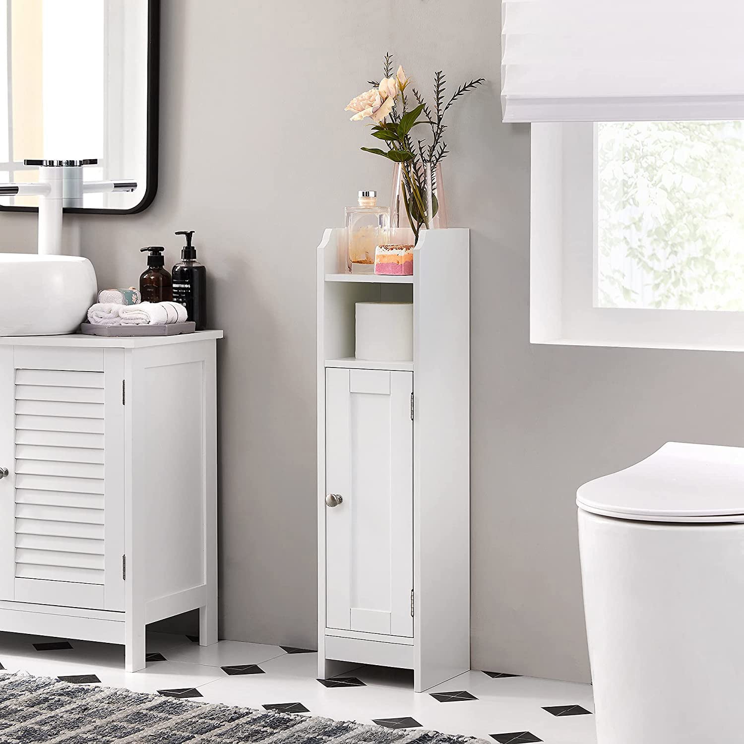 Freestanding Slim Bathroom Cabinet with Door and Shelves - image 12