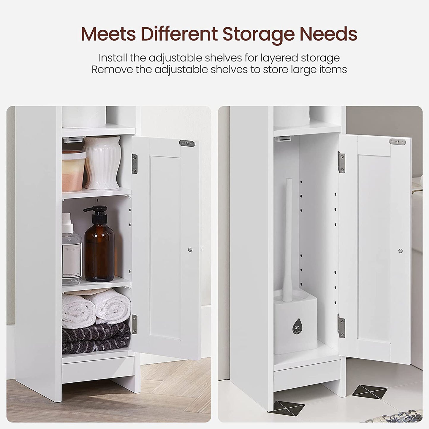 Freestanding Slim Bathroom Cabinet with Door and Shelves - image 13