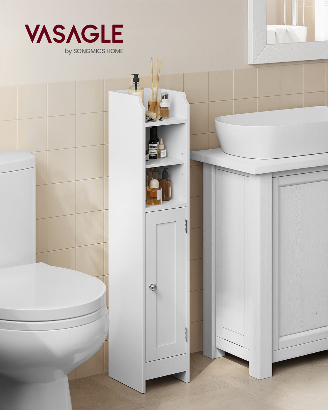 Freestanding Slim Bathroom Cabinet with Door and Shelves - image 18