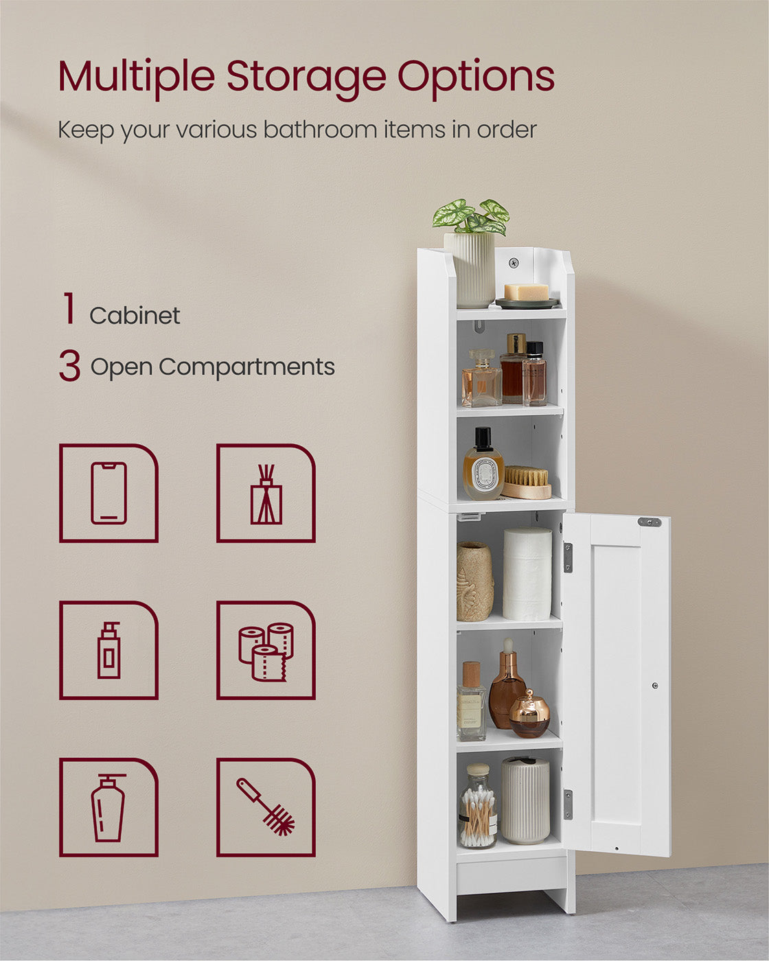 Freestanding Slim Bathroom Cabinet with Door and Shelves - image 19