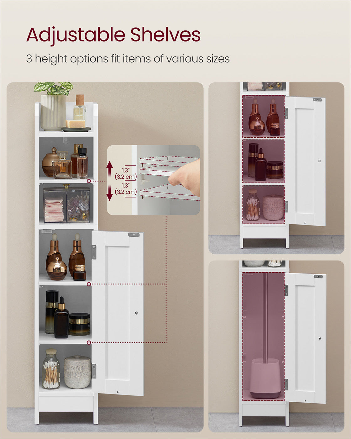 Freestanding Slim Bathroom Cabinet with Door and Shelves - image 20