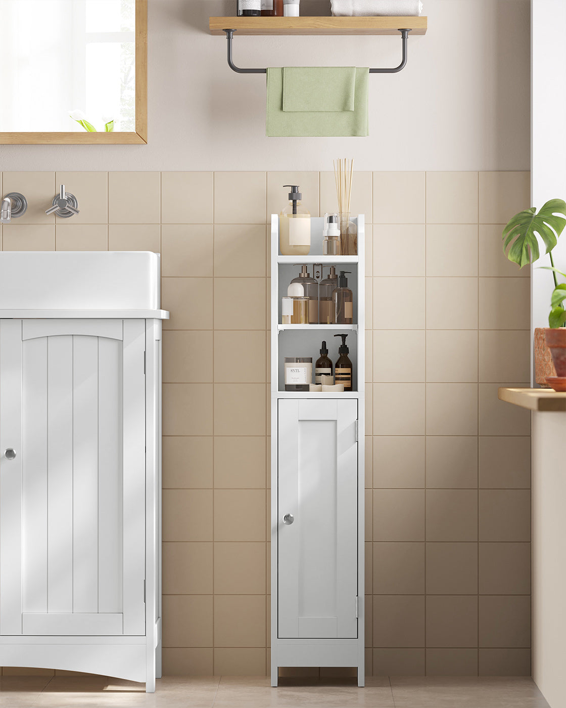 Freestanding Slim Bathroom Cabinet with Door and Shelves - image 24