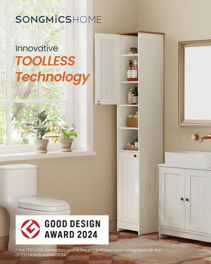 Superfast Toolless Assembly, Slim Tall Bathroom Floor Storage Cabinet 30 x 30 x 170 cm Rustic White - image 2