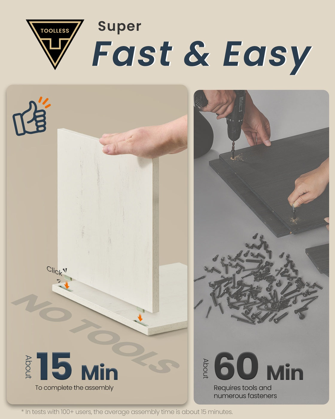 Superfast Toolless Assembly, Slim Tall Bathroom Floor Storage Cabinet 30 x 30 x 170 cm Rustic White - image 3