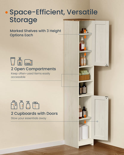 Superfast Toolless Assembly, Slim Tall Bathroom Floor Storage Cabinet 30 x 30 x 170 cm Rustic White - image 4