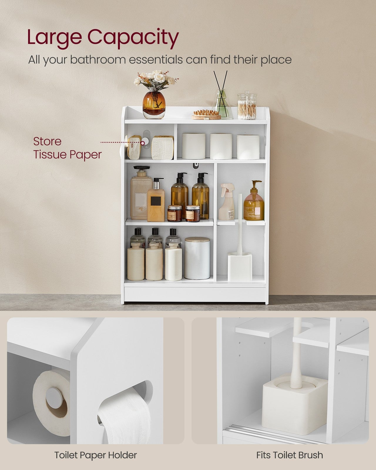 Bathroom Cabinet with Adjustable Shelf 30 x 60 x 110 cm Cloud White - image 3