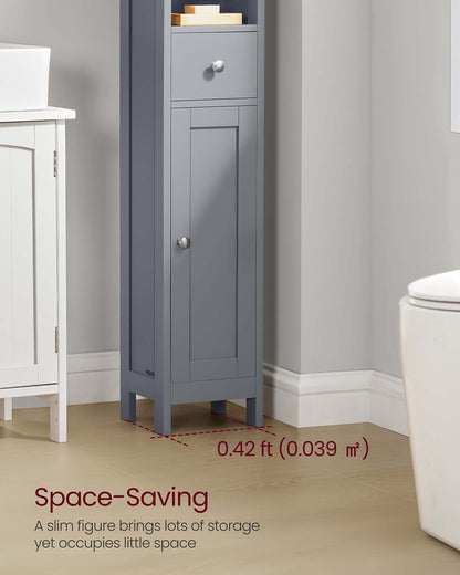 Slim Freestanding Bathroom Cabinet with Adjustable Shelves and Drawer Dove Grey - image 3