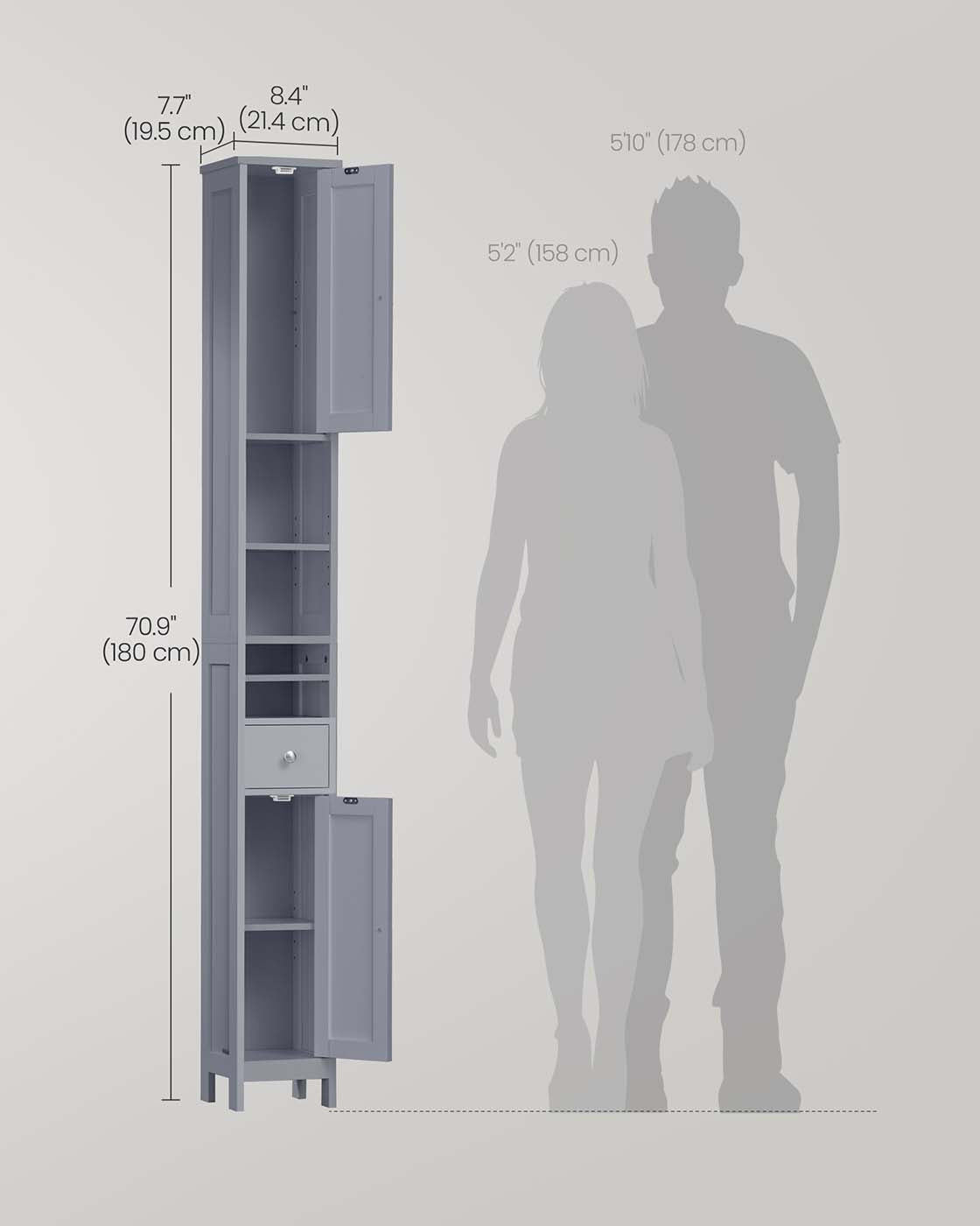Slim Freestanding Bathroom Cabinet with Adjustable Shelves and Drawer Dove Grey - image 6