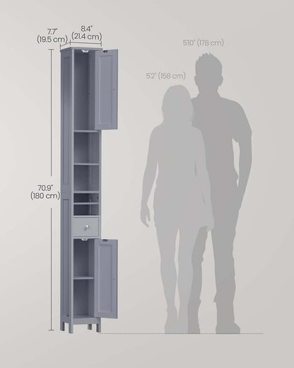 Slim Freestanding Bathroom Cabinet with Adjustable Shelves and Drawer Dove Grey - image 6