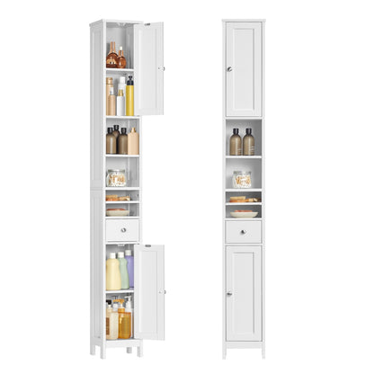 Slim Freestanding Bathroom Cabinet with Adjustable Shelves and Drawer Cloud White - image 1