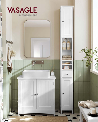 Slim Freestanding Bathroom Cabinet with Adjustable Shelves and Drawer Cloud White - image 2