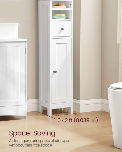 Slim Freestanding Bathroom Cabinet with Adjustable Shelves and Drawer Cloud White - image 3