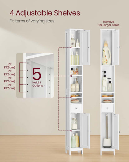 Slim Freestanding Bathroom Cabinet with Adjustable Shelves and Drawer Cloud White - image 4