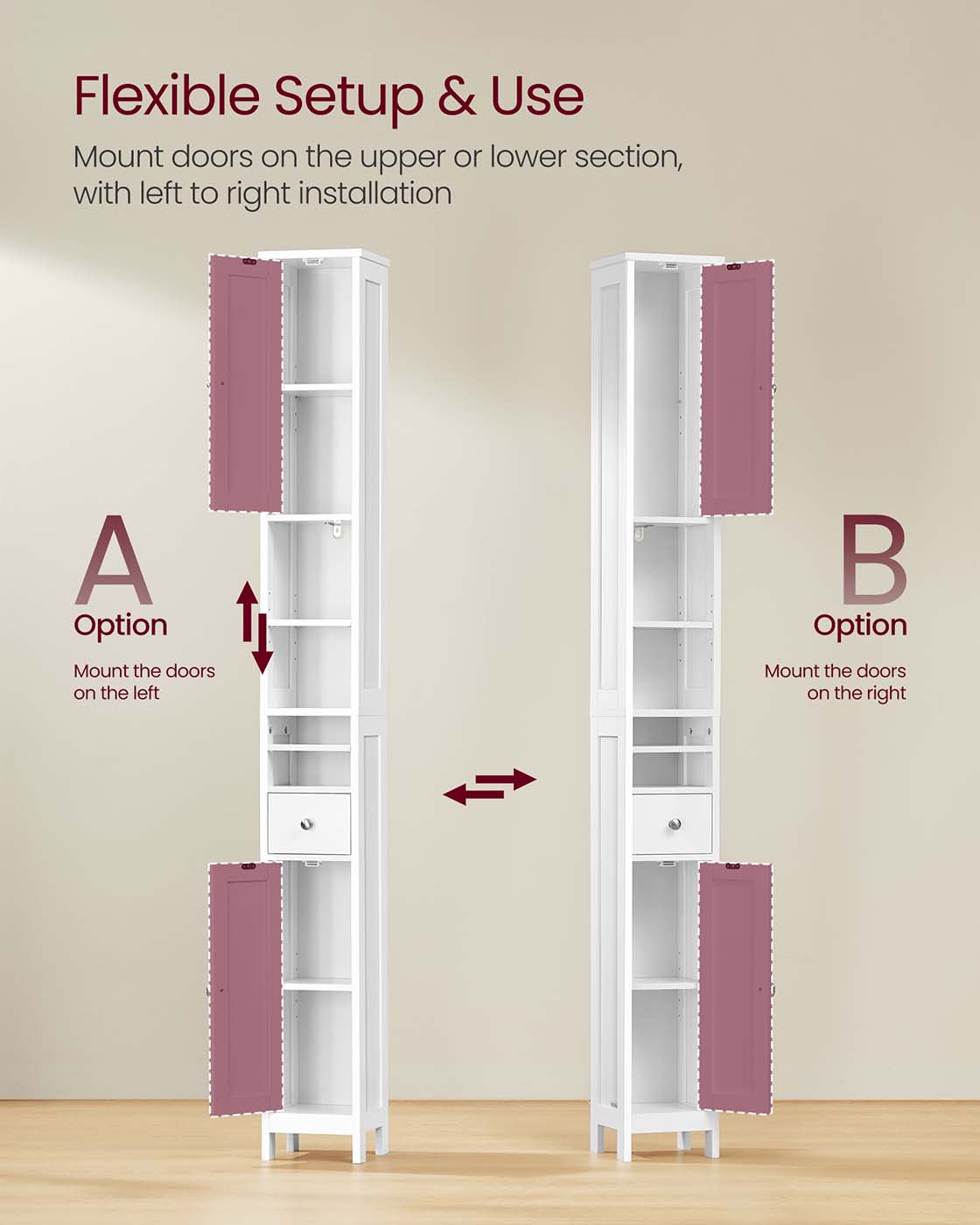 Slim Freestanding Bathroom Cabinet with Adjustable Shelves and Drawer Cloud White - image 5