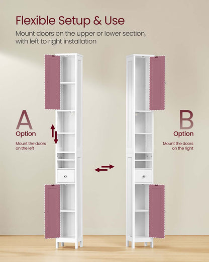Slim Freestanding Bathroom Cabinet with Adjustable Shelves and Drawer Cloud White - image 5