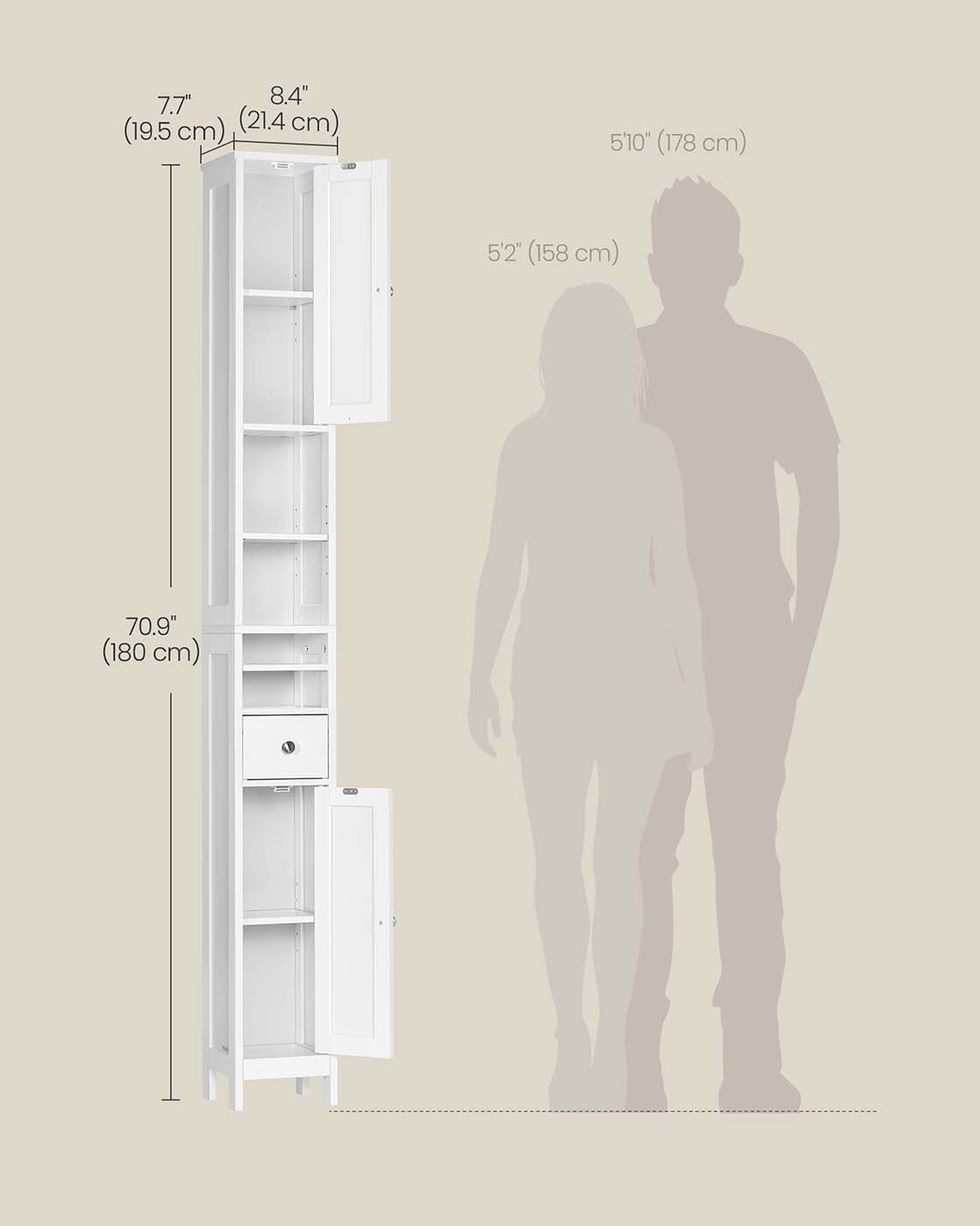 Slim Freestanding Bathroom Cabinet with Adjustable Shelves and Drawer Cloud White - image 6