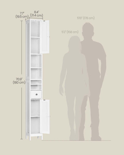 Slim Freestanding Bathroom Cabinet with Adjustable Shelves and Drawer Cloud White - image 6