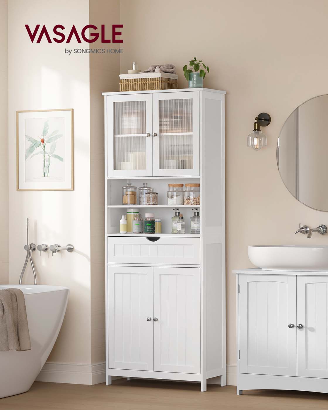Freestanding storage cabinet with adjustable shelves and drawer - image 2