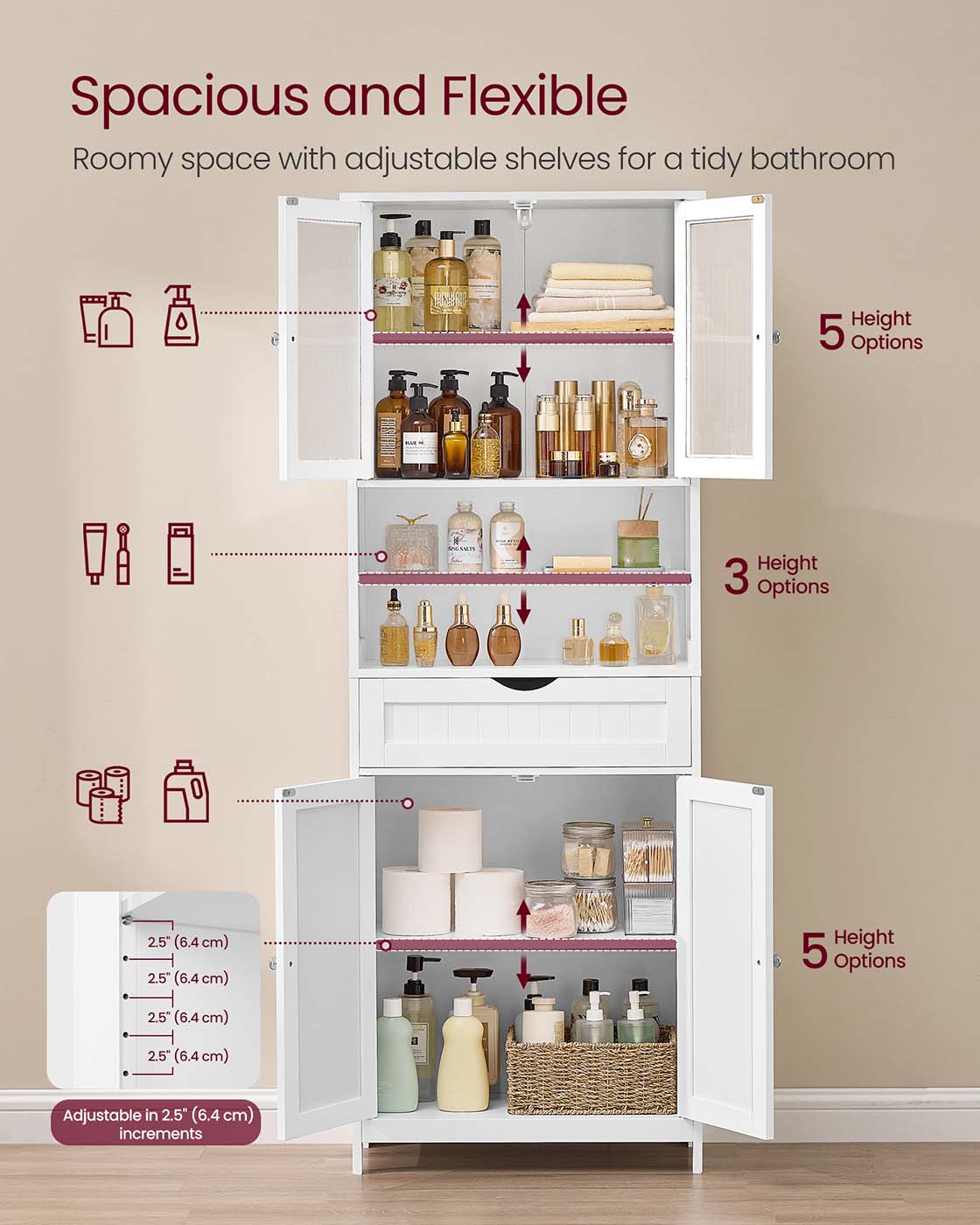 Freestanding storage cabinet with adjustable shelves and drawer - image 4