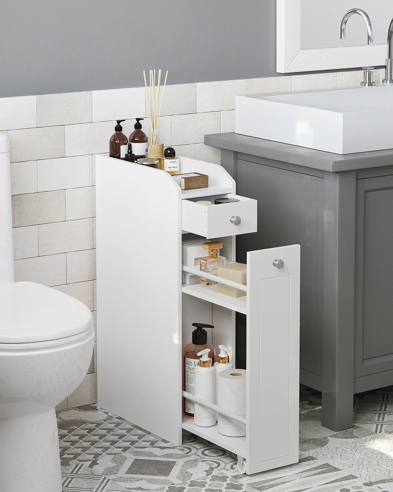 Small Bathroom Cabinet Slim Bathroom Storage Unit White - image 2