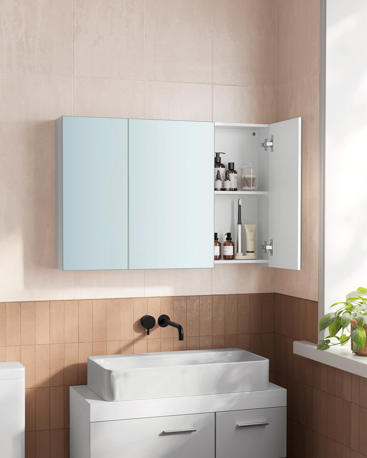 White Wall-mounted Storage Cabinet with 3 Mirrors - image 13
