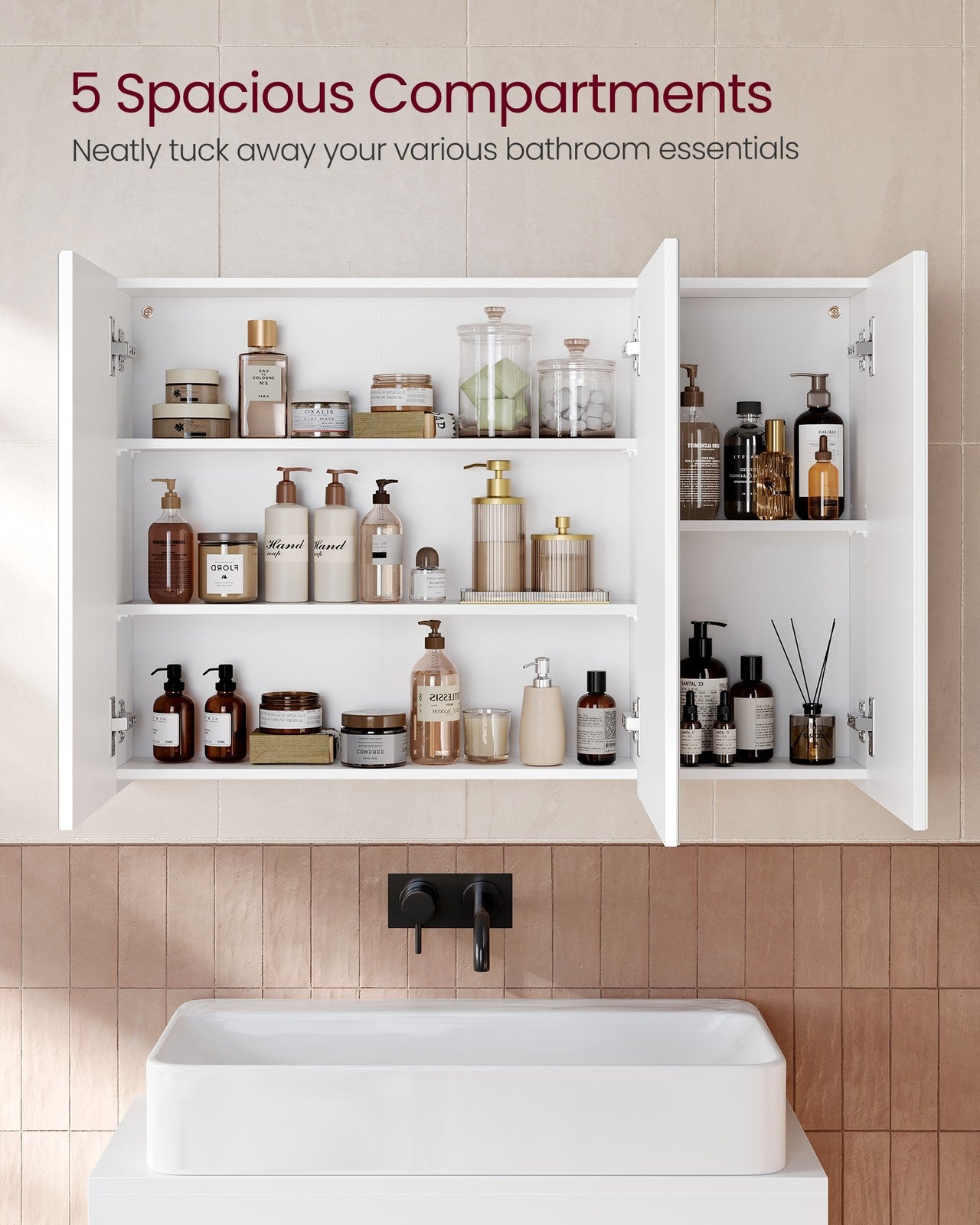 White Wall-mounted Storage Cabinet with 3 Mirrors - image 14