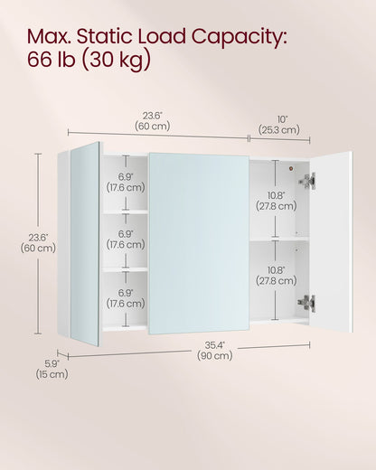 White Wall-mounted Storage Cabinet with 3 Mirrors - image 16
