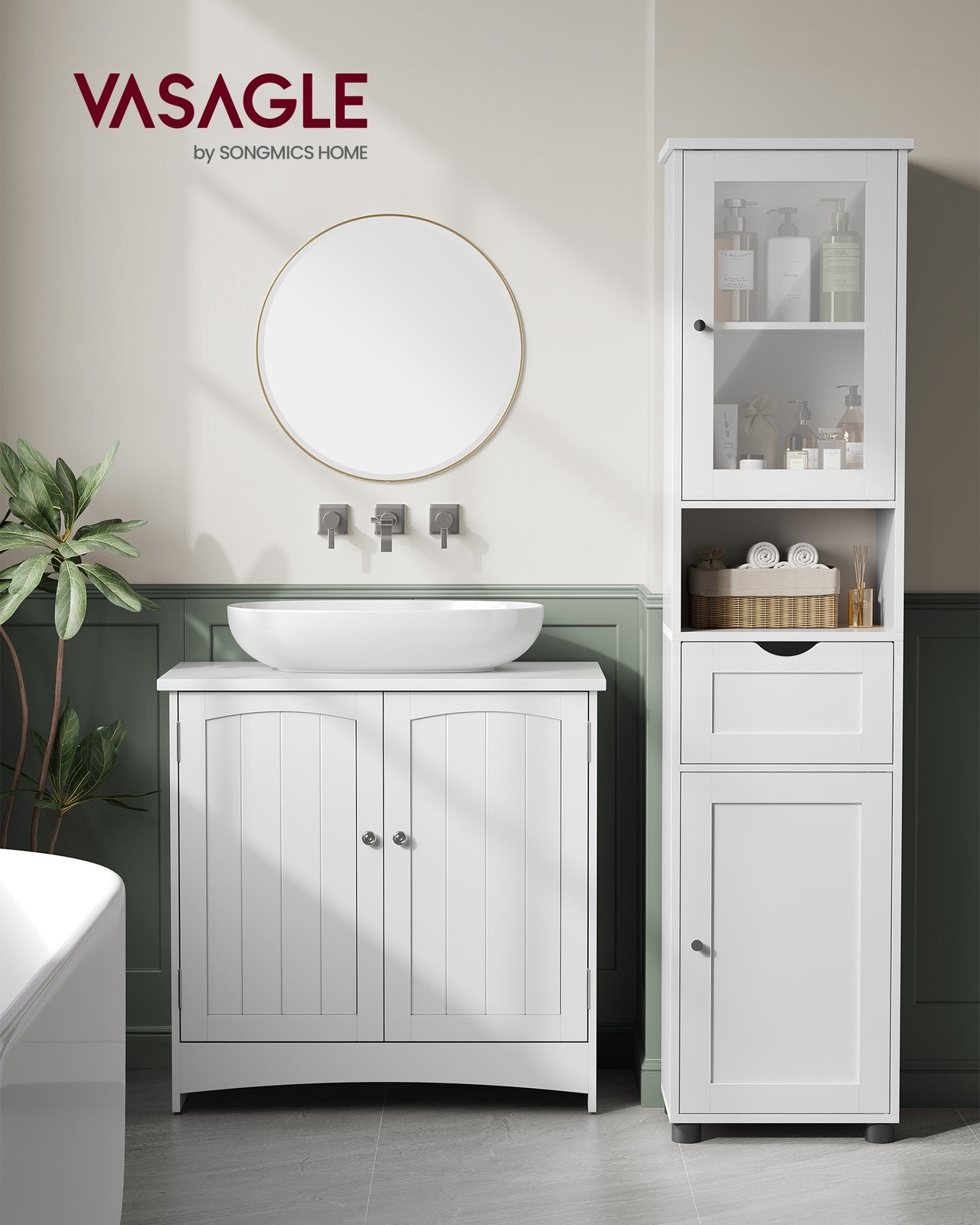 Free-Standing Bathroom Cabinet with Open Shelf Cloud White - image 2