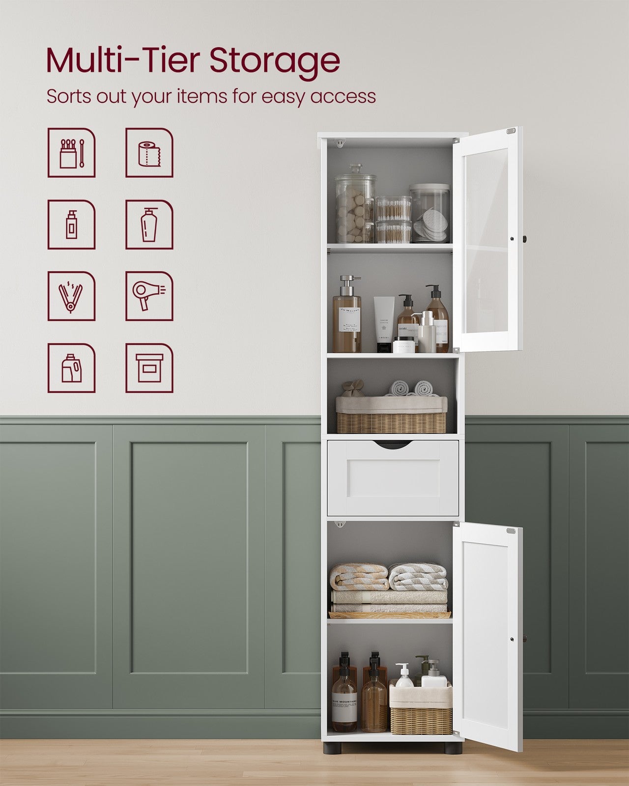 Free-Standing Bathroom Cabinet with Open Shelf Cloud White - image 3
