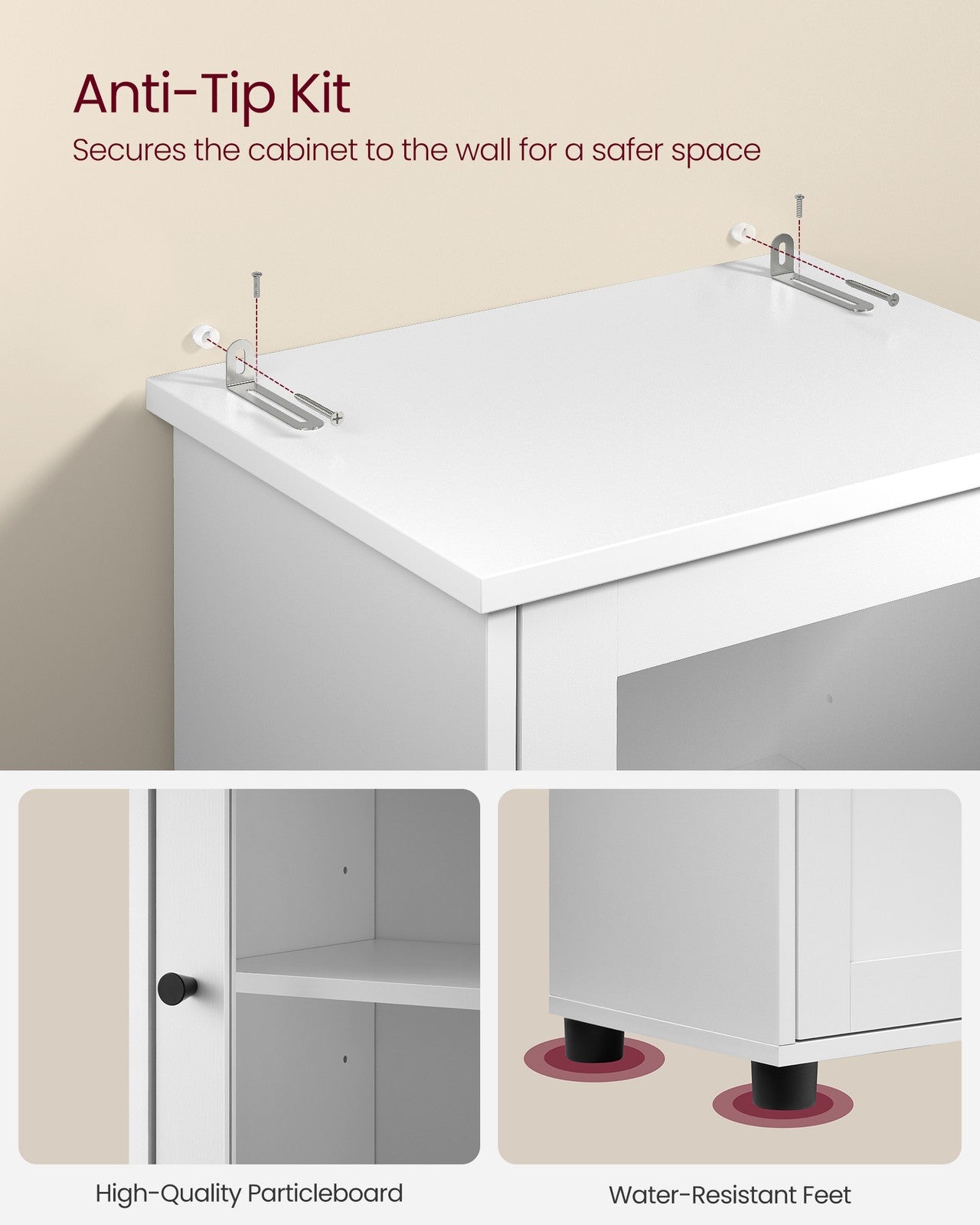 Free-Standing Bathroom Cabinet with Open Shelf Cloud White - image 6