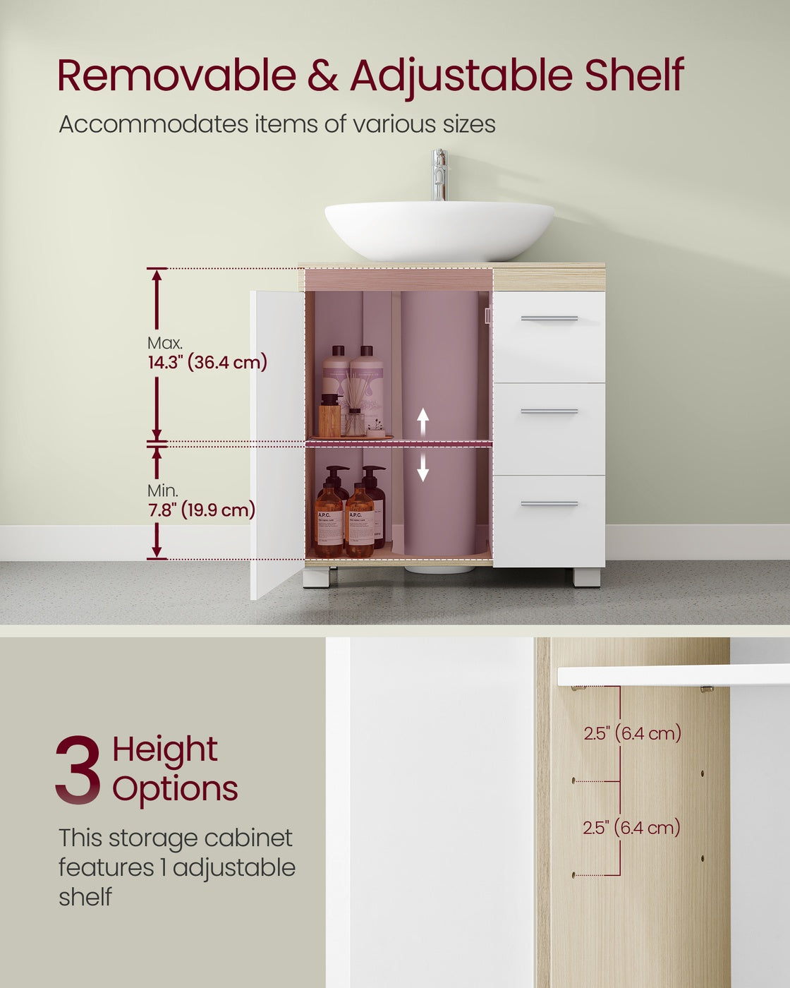 Under-Sink Bathroom Cabinet, 30 x 70 x 64 cm, Cloud White - image 29