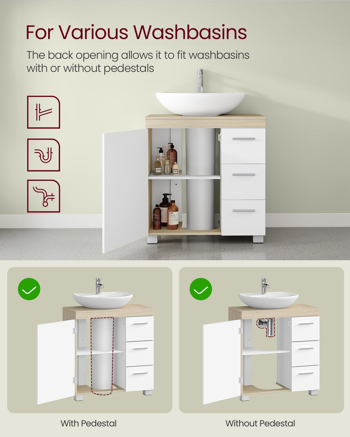 Under-Sink Bathroom Cabinet, 30 x 70 x 64 cm, Cloud White - image 30