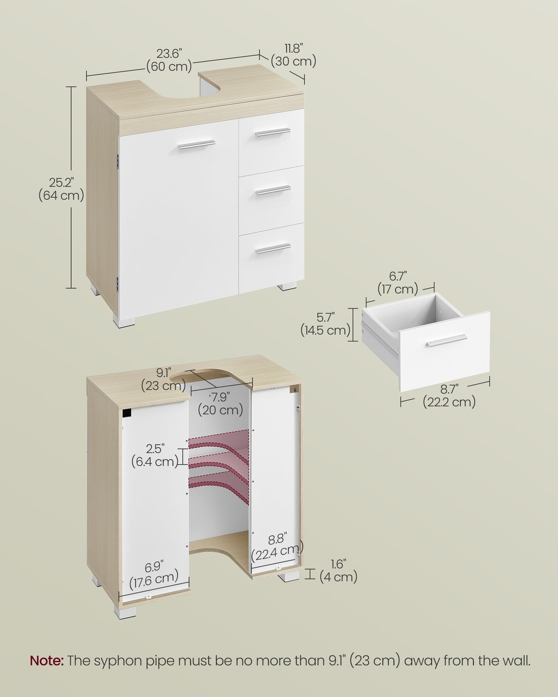 Under-Sink Bathroom Cabinet, 30 x 70 x 64 cm, Cloud White - image 32