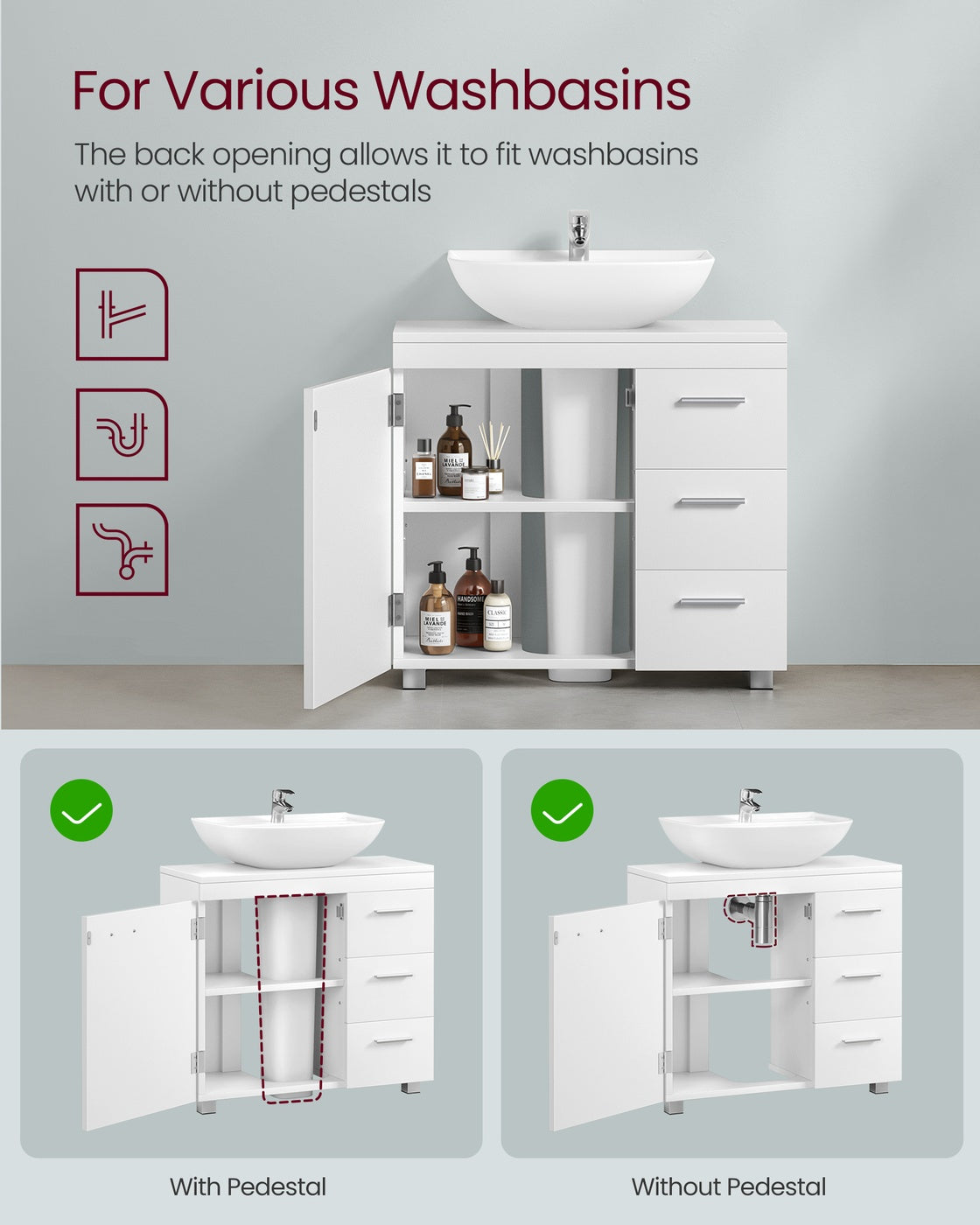 Under-Sink Bathroom Cabinet, 30 x 70 x 64 cm, Cloud White - image 37