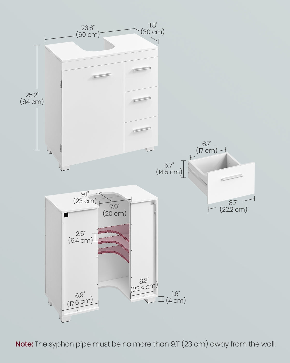 Under-Sink Bathroom Cabinet, 30 x 70 x 64 cm, Cloud White - image 39