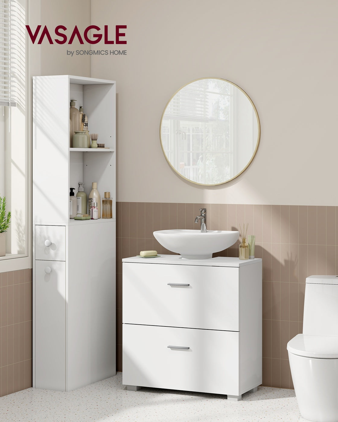 Under Sink Bathroom Cabinet 2 Drawers 30 x 60 x 63.8 cm Cloud White - image 2