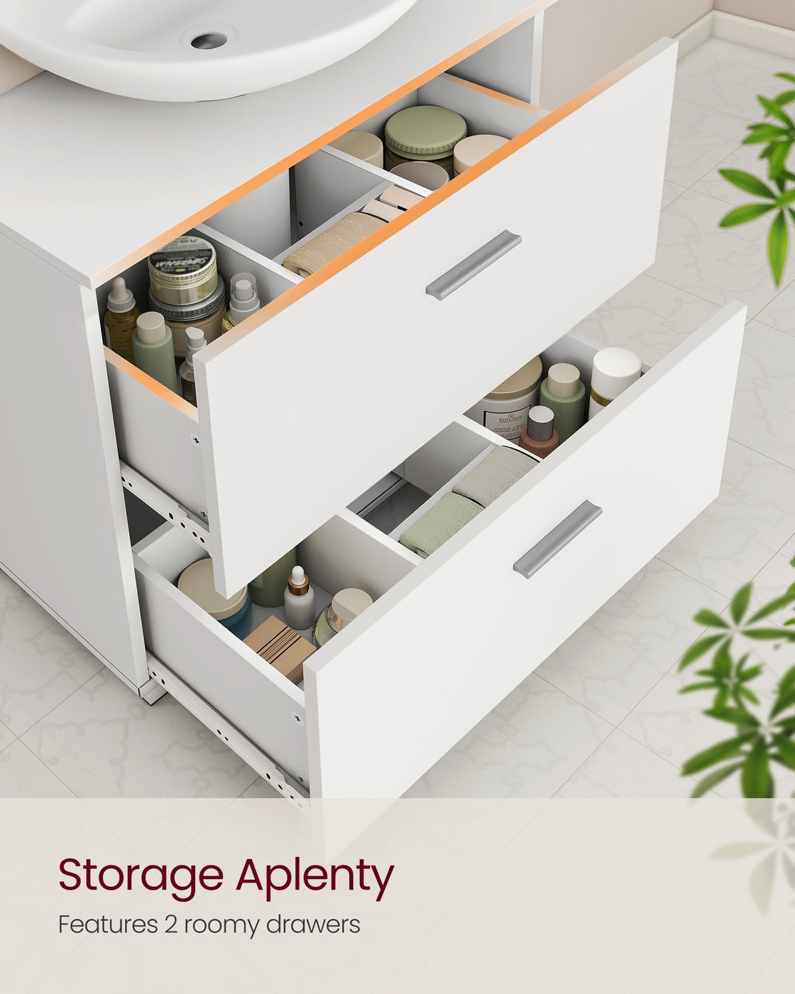 Under Sink Bathroom Cabinet 2 Drawers 30 x 60 x 63.8 cm Cloud White - image 3
