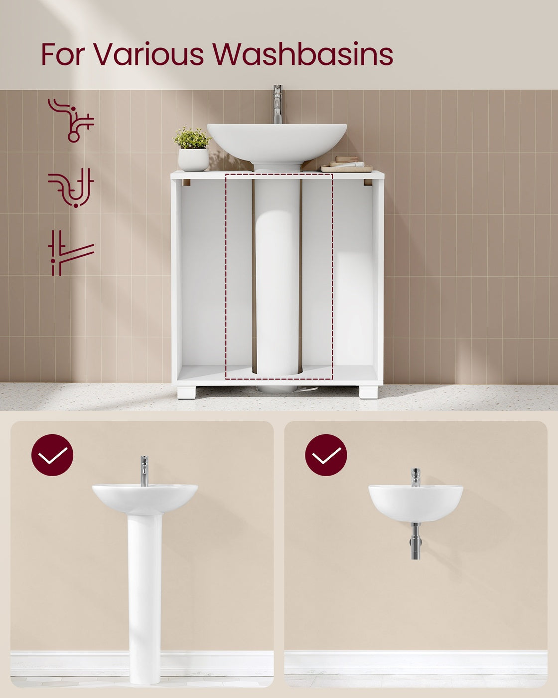 Under Sink Bathroom Cabinet 2 Drawers 30 x 60 x 63.8 cm Cloud White - image 5