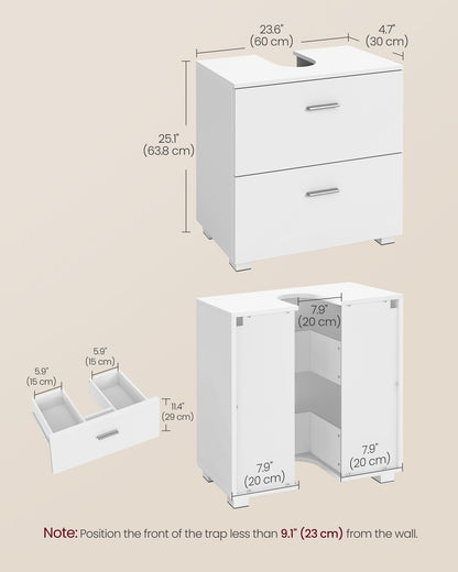 Under Sink Bathroom Cabinet 2 Drawers 30 x 60 x 63.8 cm Cloud White - image 6